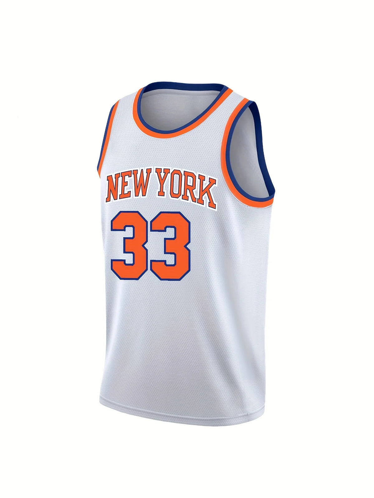 New York  "Ewing 33" Basketball Jersey - White with Orange & Blue Accents  Basketball Fan Jersey Parent-child Outfit
