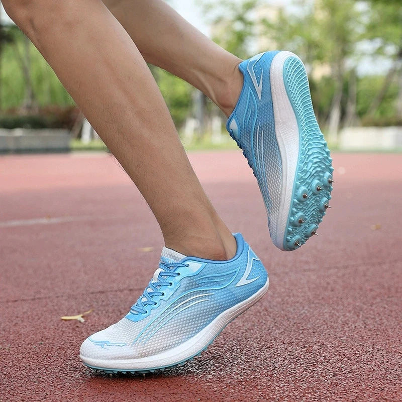 Professional Track and Field Spikes Shoes Men Pink Gradient Wing Design Sprint Shoes Lightweight Breathable Athletic Training
