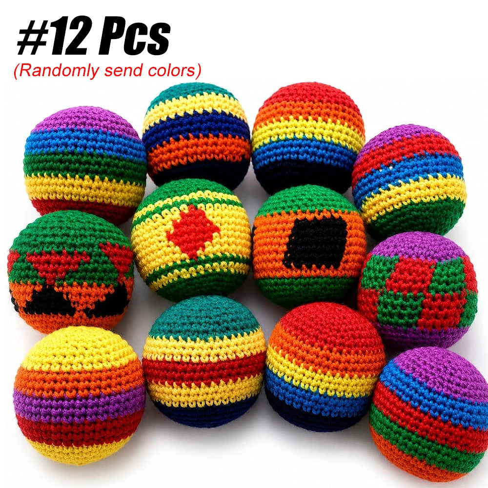 1/6/12PCS Knitted Footbags Set, Handmade Crochet Hacky Sacks, Soft Bean Bag Kick Balls for Juggling Outdoor Games Adults Teens