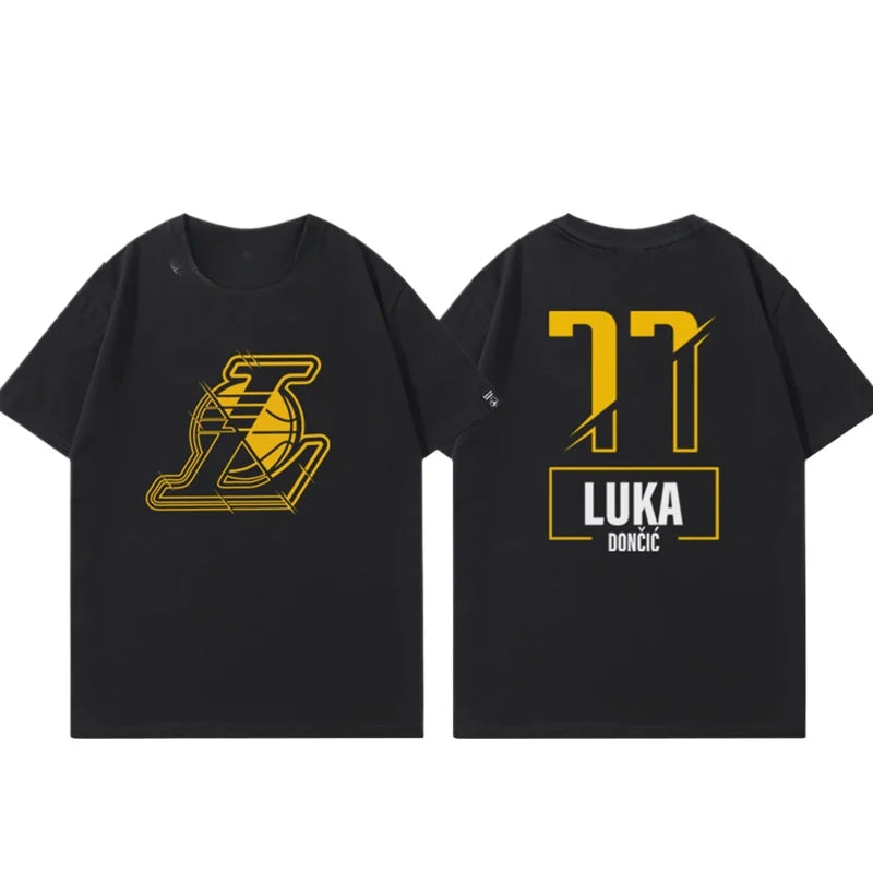 Luka Doncic 77 Laker T-Shirt for Men Women, Basketball Jersey Graphic Tee, Oversized Cotton Summer Short Sleeve Top Streetwear