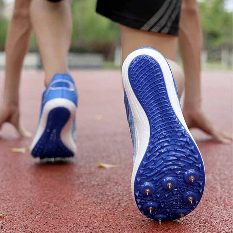 Professional Track and Field Spikes Shoes Men Pink Gradient Wing Design Sprint Shoes Lightweight Breathable Athletic Training