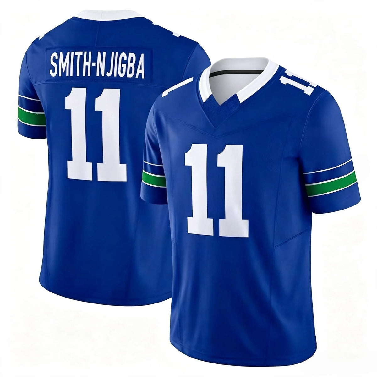 Men's #11 Jaxon Smith‑Njigba Blue Limited Edition Short Sleeve American Football Top Rugby Sport Uniform  Fans Family Matching
