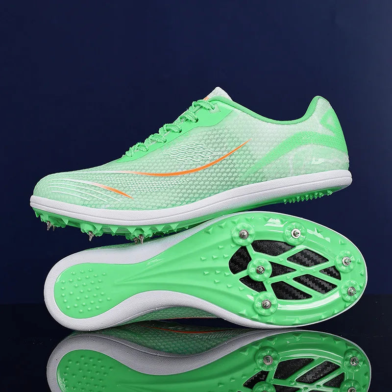 Professional Track and Field Spikes Shoes Men Pink Gradient Wing Design Sprint Shoes Lightweight Breathable Athletic Training