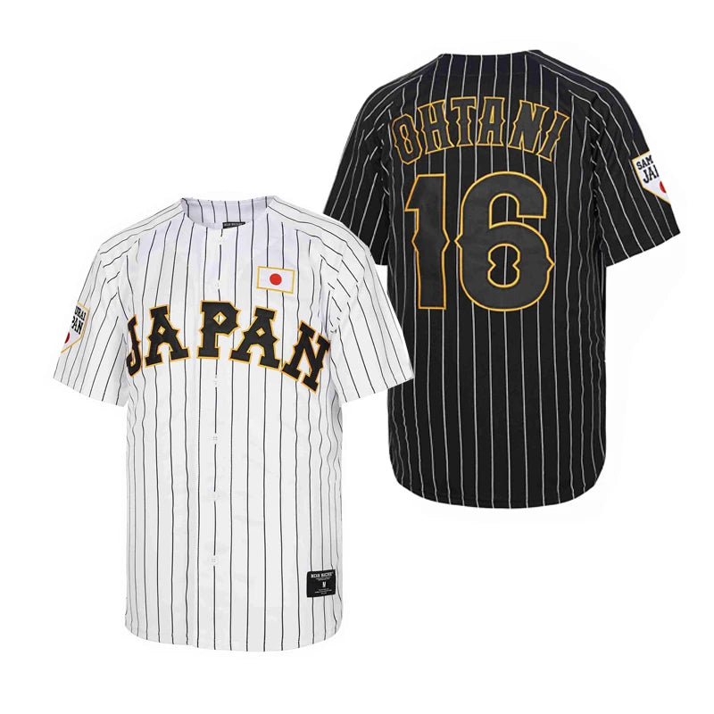 Baseball Jersey Japan 16 OHTANI Sewing Embroidery Cheap High-quality Outdoor Sportswear WHITE Black Stripe SAMURAI