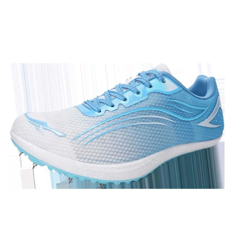 Professional Track and Field Spikes Shoes Men Pink Gradient Wing Design Sprint Shoes Lightweight Breathable Athletic Training