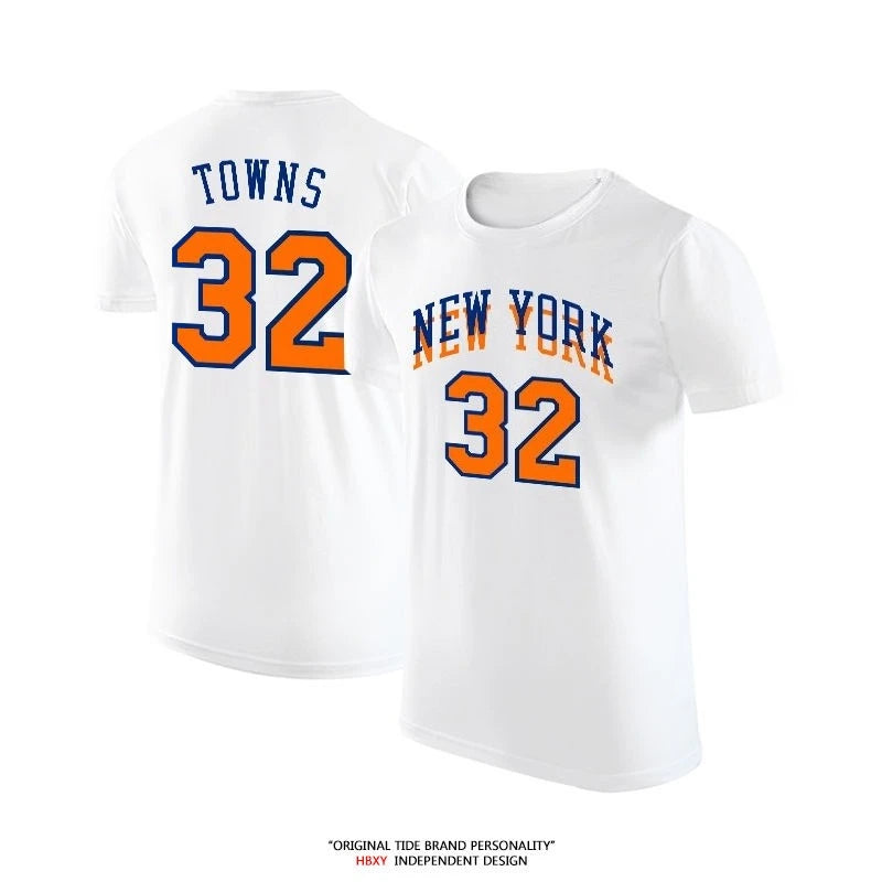 Summer Playoff New York Brunson Towns Jersey Short-sleeved City Jersey American Basketball Jersey Half-sleeved Cotton T-shirt