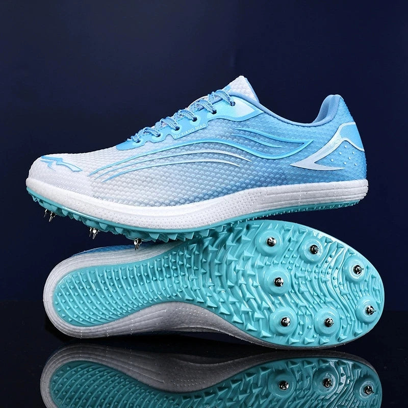 Professional Track and Field Spikes Shoes Men Pink Gradient Wing Design Sprint Shoes Lightweight Breathable Athletic Training