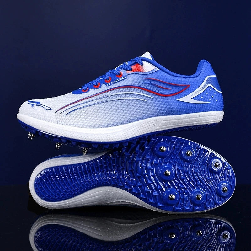 Professional Track and Field Spikes Shoes Men Pink Gradient Wing Design Sprint Shoes Lightweight Breathable Athletic Training