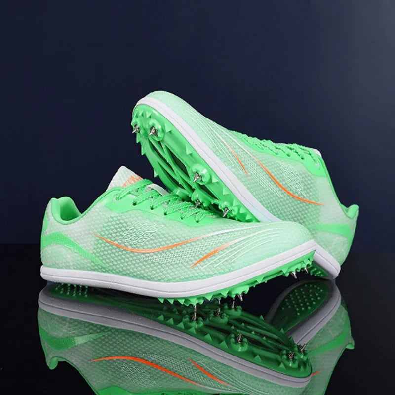 Professional Track and Field Spikes Shoes Men Pink Gradient Wing Design Sprint Shoes Lightweight Breathable Athletic Training