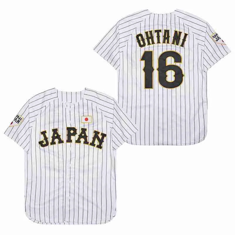 Baseball Jersey Japan 16 OHTANI Sewing Embroidery Cheap High-quality Outdoor Sportswear WHITE Black Stripe SAMURAI