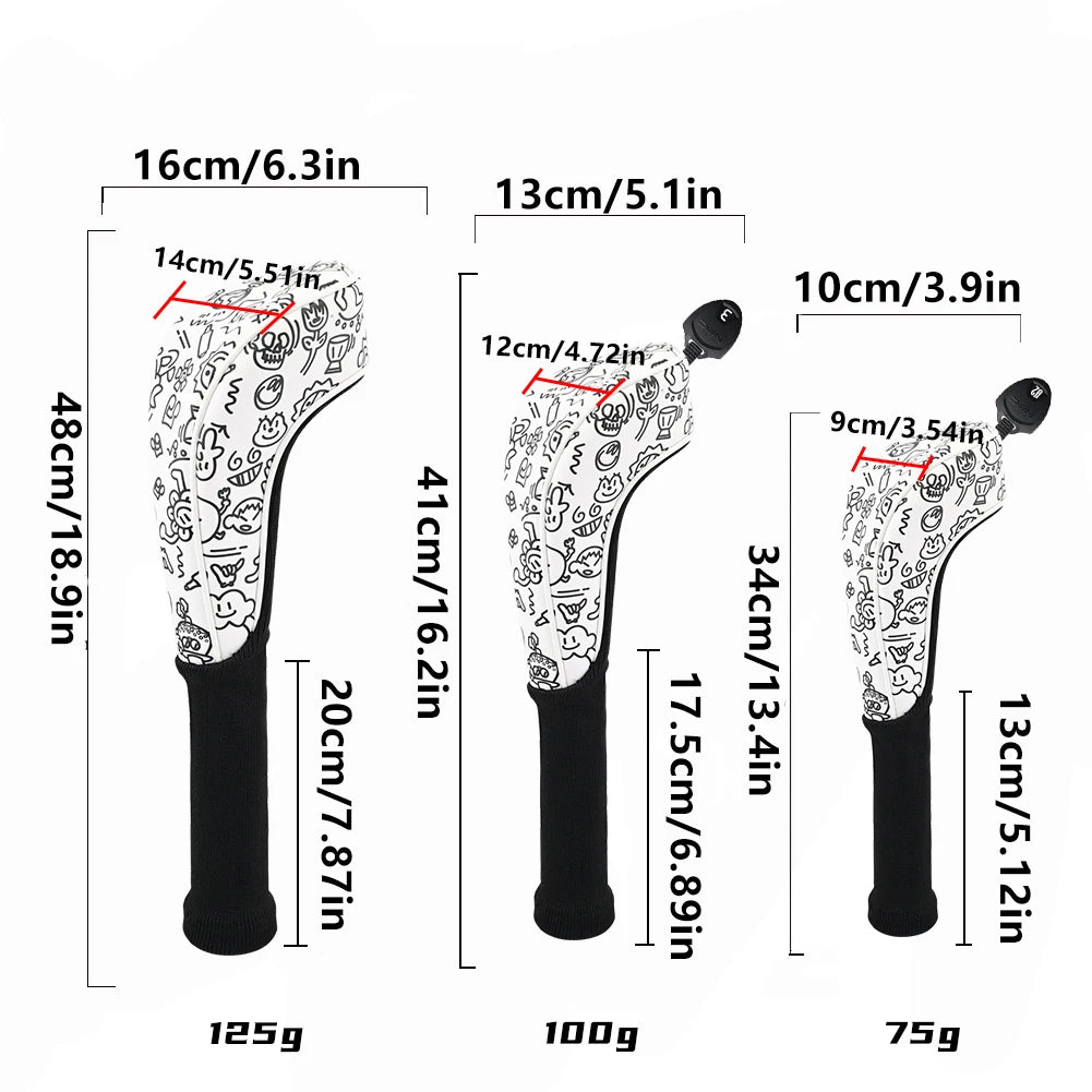 Golf Headcover Graffiti PU Leather for Driver Fairway Wood Head Cover Waterproof Durable Universal Fit Golf Club Head Protectors