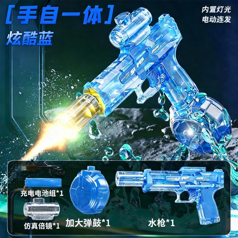 Electric Water Gun with Nozzle Flame Muzzle Automatic Spray Gun Remote Summer Outdoor Swimming Pool Water Toy Gift