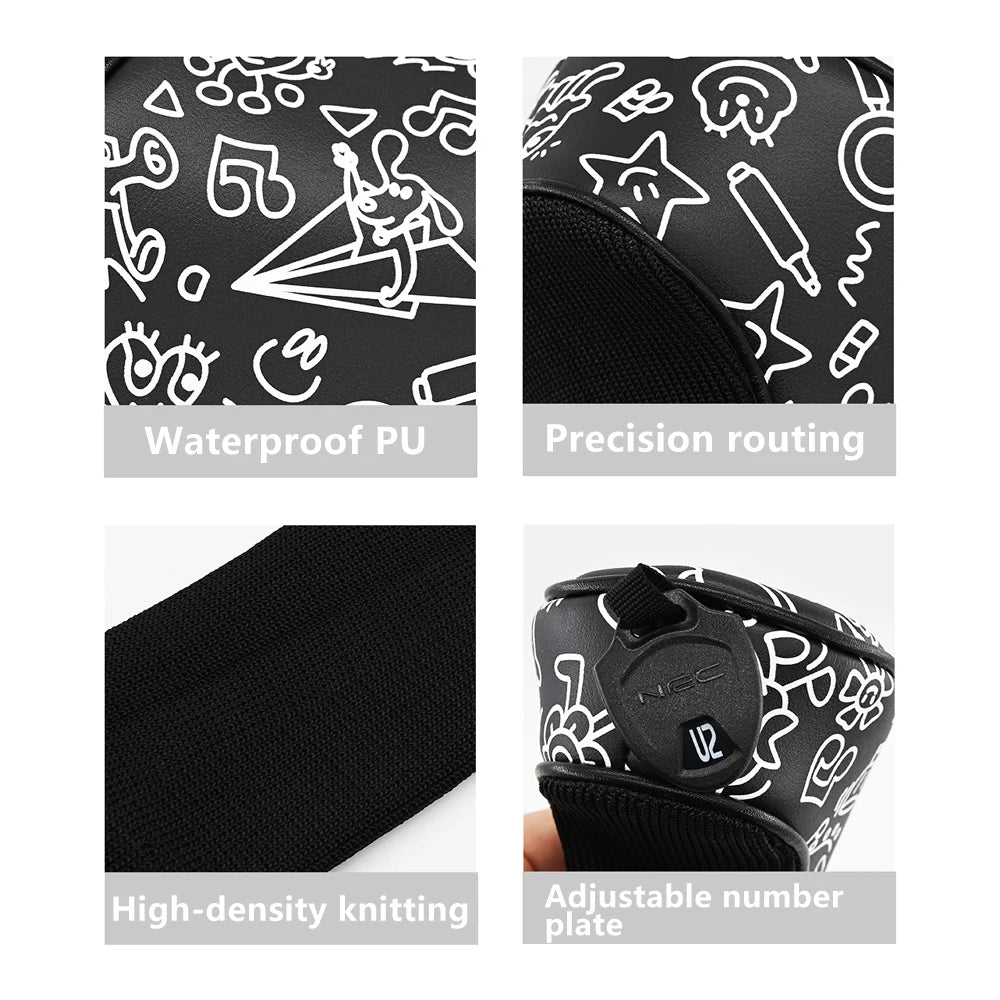 Golf Headcover Graffiti PU Leather for Driver Fairway Wood Head Cover Waterproof Durable Universal Fit Golf Club Head Protectors