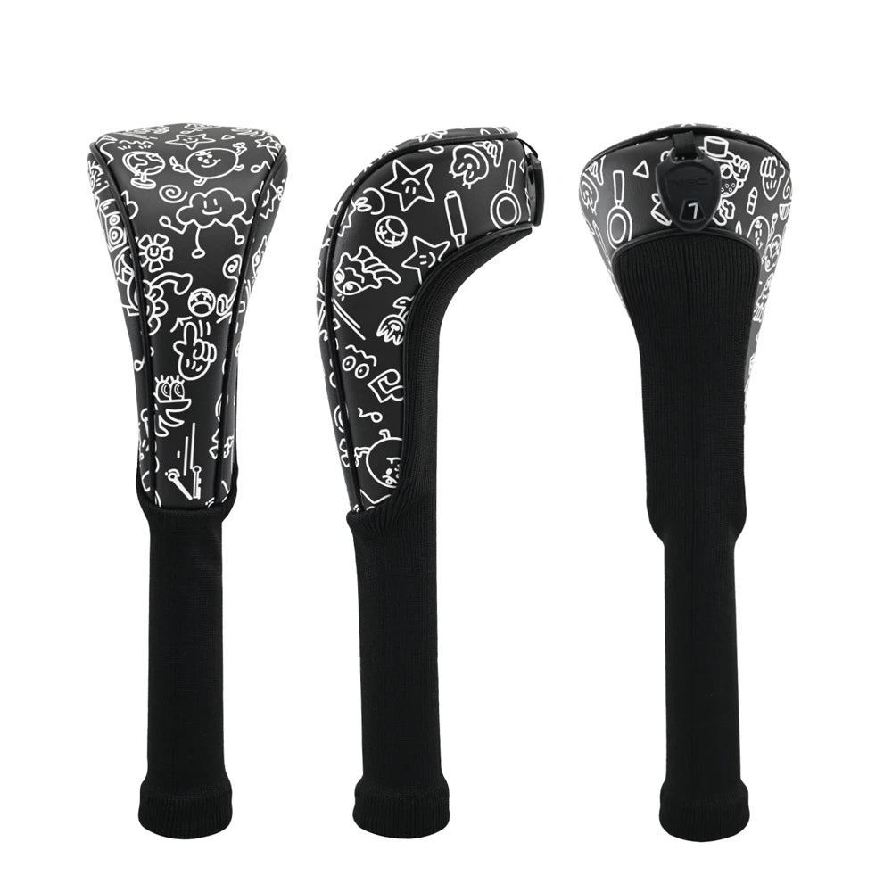 Golf Headcover Graffiti PU Leather for Driver Fairway Wood Head Cover Waterproof Durable Universal Fit Golf Club Head Protectors