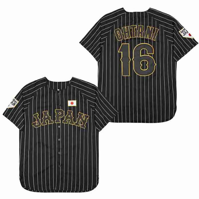 Baseball Jersey Japan 16 OHTANI Sewing Embroidery Cheap High-quality Outdoor Sportswear WHITE Black Stripe SAMURAI