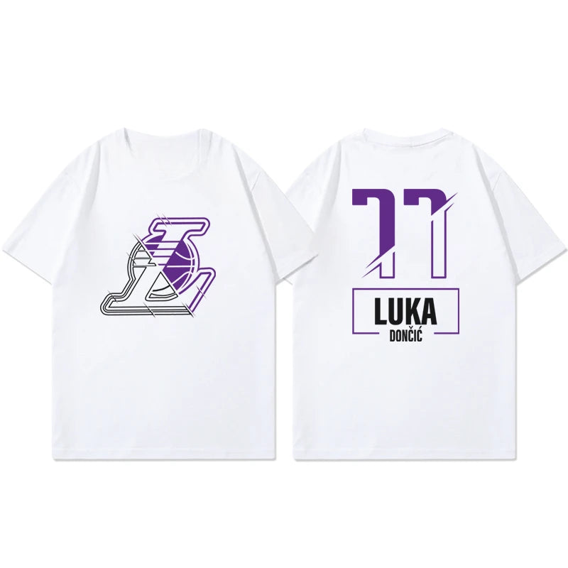 Luka Doncic 77 Laker T-Shirt for Men Women, Basketball Jersey Graphic Tee, Oversized Cotton Summer Short Sleeve Top Streetwear