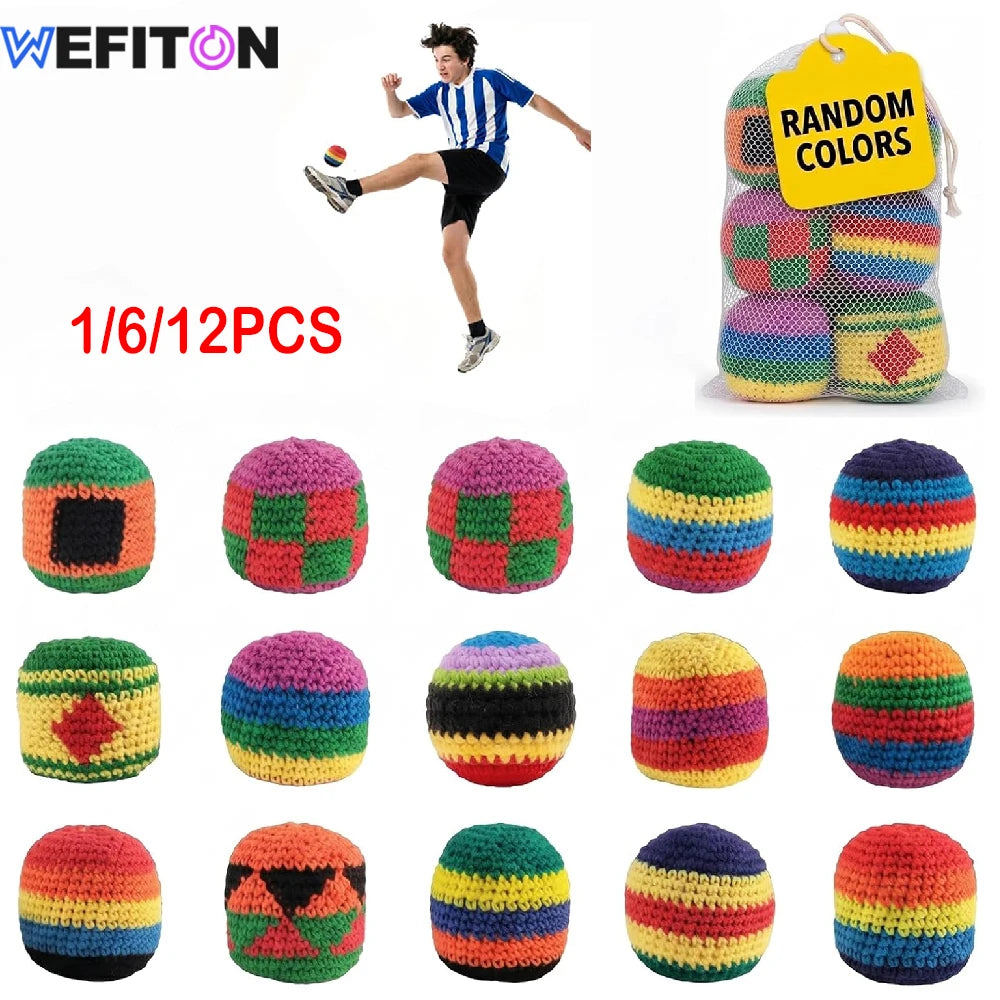 1/6/12PCS Knitted Footbags Set, Handmade Crochet Hacky Sacks, Soft Bean Bag Kick Balls for Juggling Outdoor Games Adults Teens